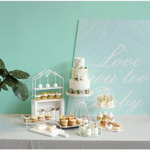 SWEETGO White dessert tray set 9 pieces cake stand cupcake plate party supplier home decoration metal iron cupcake holders