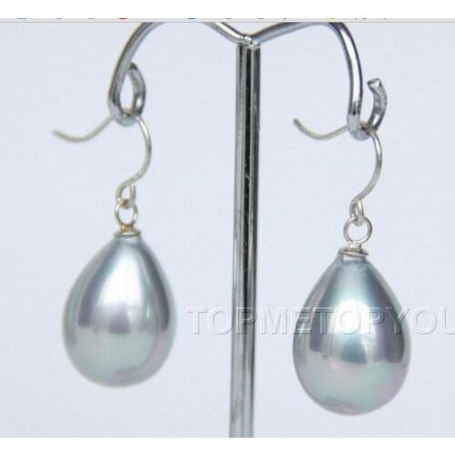 Free Shipping 2 colors wholesale 12*16mm gray/black Drop shell pearls earrings