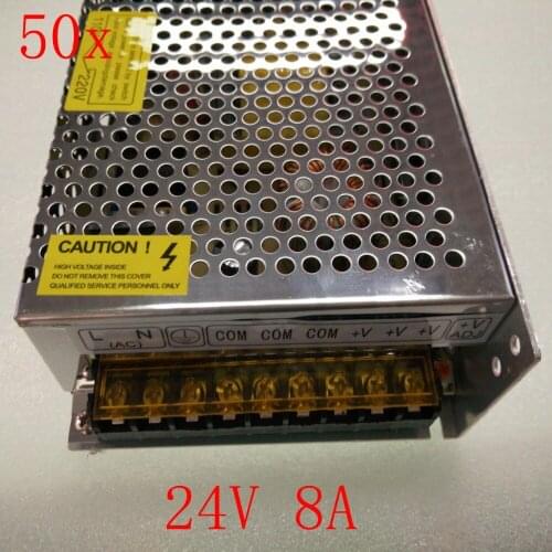 FREE DHL 50pcs/lot DC24V 8A 192W LED Switching Power Supply Transformer,Input AC110/220V for LED light,2 years warranty