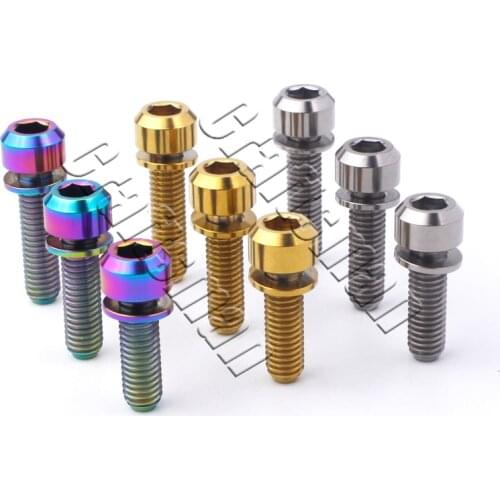 6Pcs Ti M5 x 16 18 20mm Titanium Screws Bolts Bicycle Stem Bolt with Washer Gasket M5x16 M5x18 M5x20 for MTB / Road Bicycle Stem