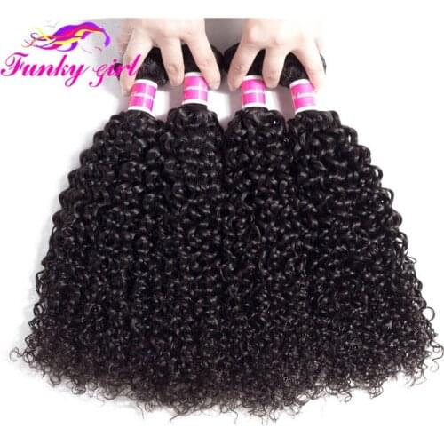 Funky Girl Brazilian Kinky Curly Hair Extensions 100% Human Hair Weave Bundles 1/3/4 Bundles Deals Non-Remy Hair Natural Color