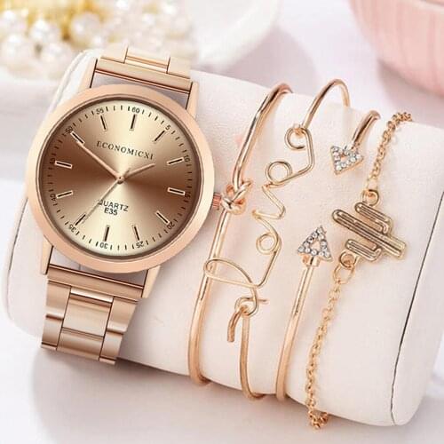 New ECONOMICXI Popular Ladies Steel Belt Quartz Watch Luxury Bracelet Gemstone LOVE Bracele Watch Creative dial Korean wild #N03