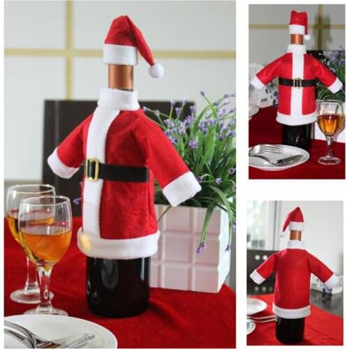 Santa Claus Suit Wine Bottle Covers, Holiday Wine Bottle Sweater Cover with Hat for Party Christmas Dinner Table Decorations