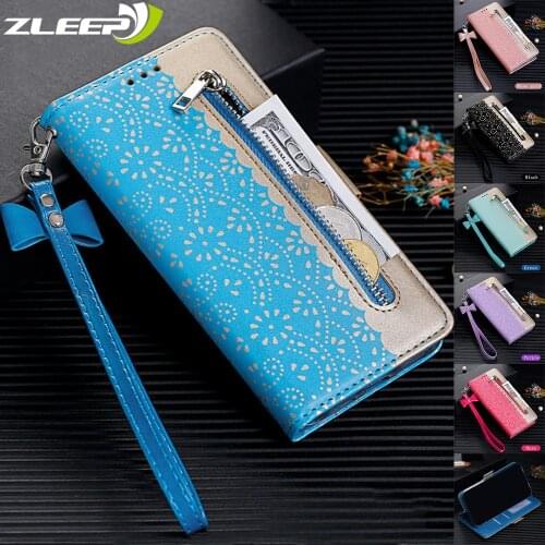 Lace Leather Zipper Wallet Case For iPhone 12 Mini 11 Pro XS Max XR X 6 6s 7 8 Plus SE 2020 Flip Card Stand Holder Phone Cover