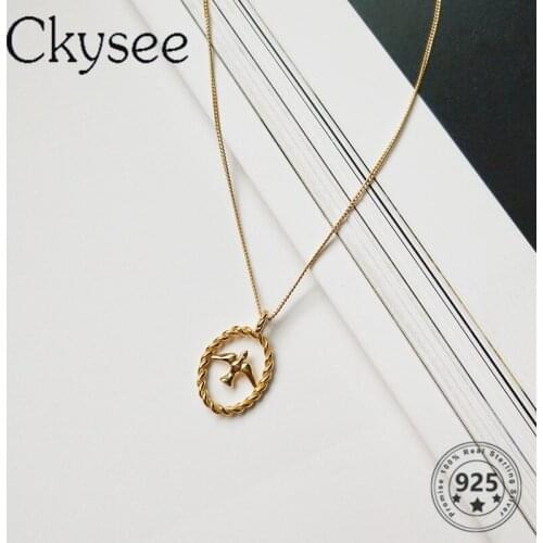 Ckysee 925 Sterling Silver Necklace Golden Swallow Pendant Necklace For Fashion Women Girlfriend Simple Charms Silver Jewel