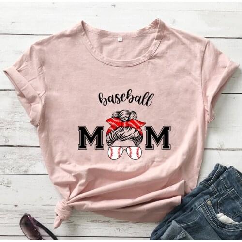 Colored Baseball Mom T-shirt Funny Messy Bun Mom Life Gift Tshirt Cute Women Graphic Game Day Sport Top Tee