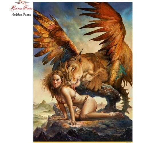 DIY3D Diamond Painting Cross Stitch Diamond Embroidery Beauty and lionCrystal Needlework animal Full floral Diamond mosaic Decor