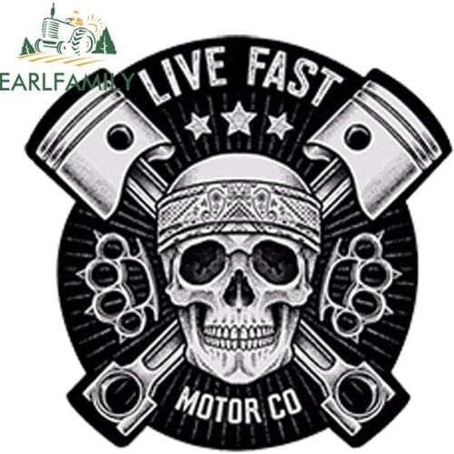 EARLFAMILY 13cm x 13cm Waterproof Car Styling Vinyl Stickers SKULL LIVE FAST AUTO MOTO Car Racing MOTORCYCLE Tuning DIY Decal
