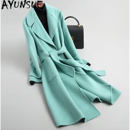 AYUNSUE Real Wool Coat Female Alpaca autumn Winter Jacket Women Double Side Wool Coats and Jackets Women Korean Long Jacket