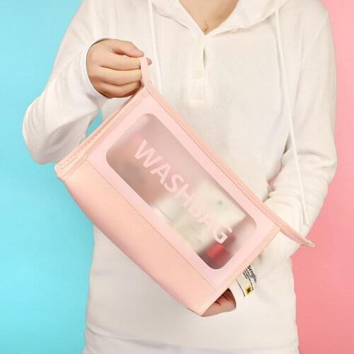 Fashion ladies PU scrub cosmetic bag travel cosmetics toiletries cosmetics waterproof storage bag transparent storage bag