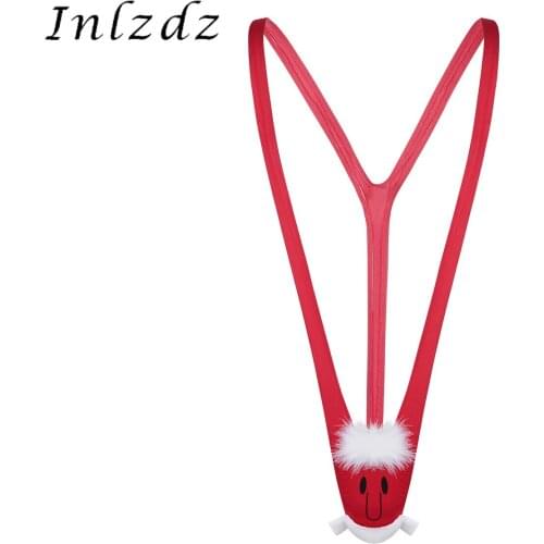 Mens Erotic Lingerie Christmas Mankini Thong Bodysuit One-piece Pattern Novelty Sexy Costume Underwear for Gag & Pranks Gifts