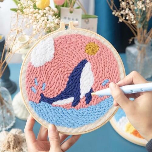 Lovely Dolphin Punch Needle Kits for Beginner, Animal Punch Needle Art, DIY Birthday Gift, Embroidery Kit with Yarn, Rug Hooking