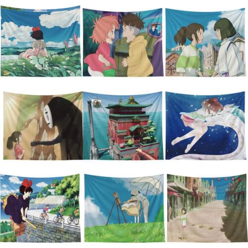 Hayao Miyazaki Anime Movie Totoro Print Tapestries Wall Hanging Sunflower Tapestry Decorative Blanket Carpet Boho Yoga Mat Decor
