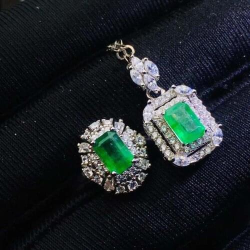 Real Natural Emerald jewelry set Natural Real Emerald 925 sterling silver 1pc pendant,1pc ring