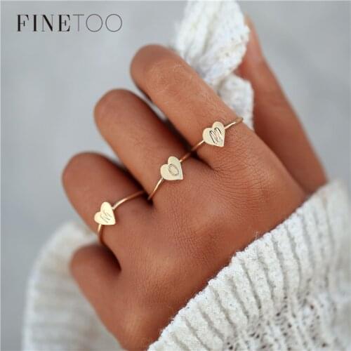 2020 New Heart Shape A-Z Initial Ring Silver Gold Color Stacking Letter Rings for Women Bague Femme Name Jewelry