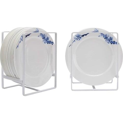 Plate Holders Organizer for Kitchen Metal Dish Storage Dying Display Rack for Cabinet, Counter, 2 Pack (White,Large)