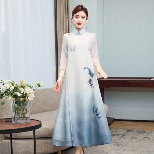 Ao Dai Dress 2020 Spring Summer Modern Cheongsam Women Qipao Chinese Dress Long Qi Pao Party Vintage Elegant Chinese Dress 11441