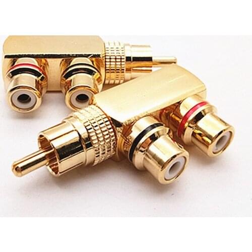 Gold-plated copper RCA male to 2 female lotus audio and video AV adapter tee one point two socket conversion plug