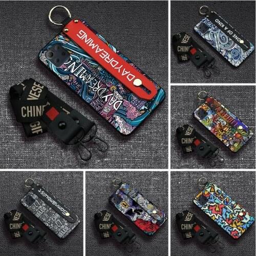 Anti-knock Wristband Phone Case For LG K92 5G/Q92 Phone Holder Kickstand For Woman Graffiti Silicone