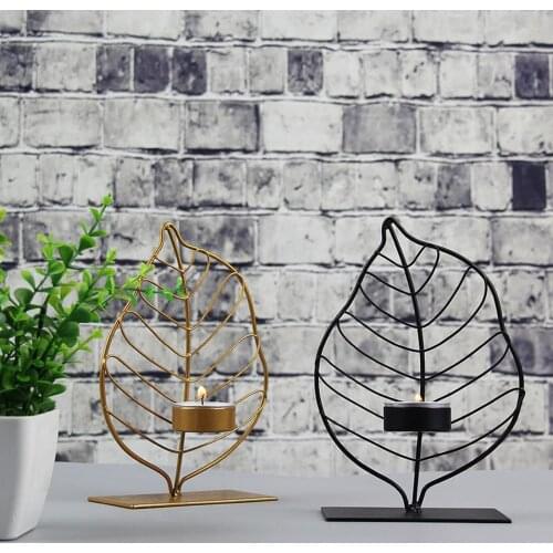 3D Industrial Iron Leaf Shape Candle Holder Candlestick Decoration Home Ornament Props