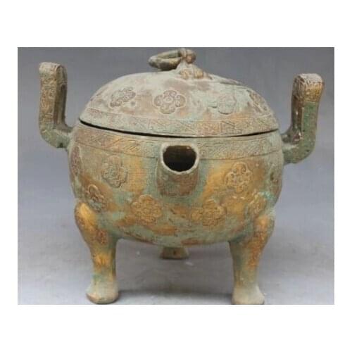 RHS0102 9" Ancient Chinese Dynasty palace Bronze 3 Foot Beast incense burner Censer