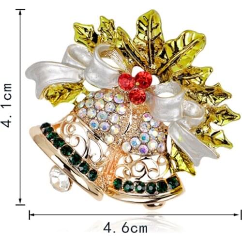 Multicolor Crystal Double Bells Pins And Brooches Women Christmas Brooches Sleigh Bell