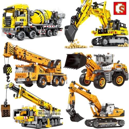 SEMBO MOC City Construction Engineering Dump Truck Bulldozer Crane Excavator Digger Vehicle Model Building Blocks Boys Toys Gift