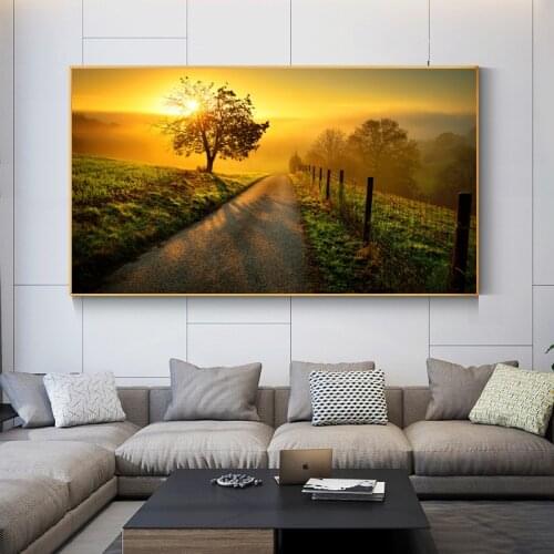 Nordic Nature Landscape Painting Sunset Lake Tree Canvas Painting Posters and Prints Wall Art Picture for Living Room Home Decor