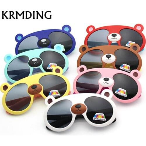 KRMDING New polarized kids sunglasses boys and girls glasses baby baby silicone anti-fall cute little bear sunglasses UV400