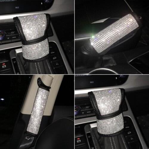 Rhinestone Car Gear Shift Collar Handbrake Cover Safety Belt Cover Glitter Auto Products Car Accessories Interior for Girls