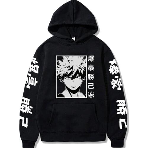 Harajuku My Hero Academia Hoodies Men Women Long Sleeve Streetwear Bakugou Katsuki Anime Black Hoodies Clothes