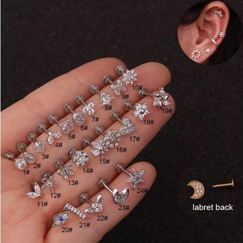 1PC 16G Labret Tragus Cartilage Earring Heart Moon Star Tragus Lip Ring Monroe Ear Cartilage Earring Piercing