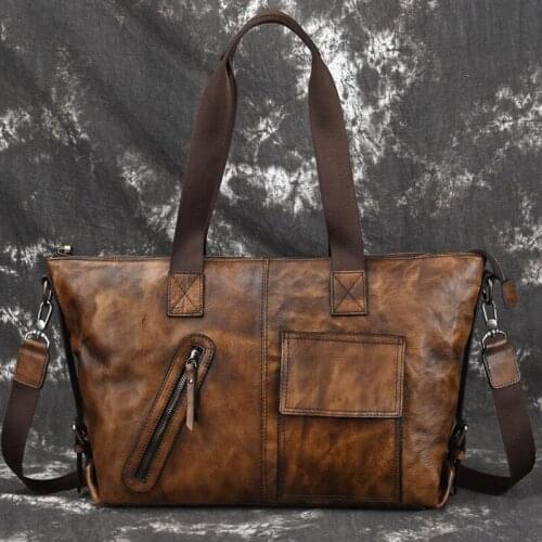 Vintage Men bag Cross Body Shoulder Bags for Female Tote Handbag High Quality First Layer Cowhide Male Top Handle Travel Bags