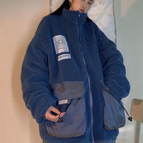 2021 Winter Retro Lamb Plush Parka Jacket Female Loose Casual Double-sided Wear Student Thicken Warm Fashion Oversized Coat