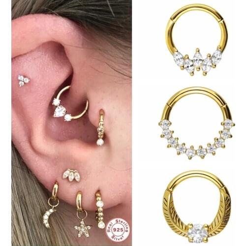 CANNER 925 Sterling Silver Cartilage Stud Earrings Bling Zircon Piercing Pendientes For Woman Girl Ear Bone Buckle Fine Jewerly