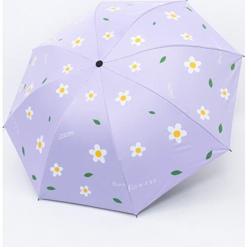 3 Fold 8 Ribs Women Umbrella Reative Flower & Leaf Folding Travel Umbrella Black Coating Sunscreen Girls Kids Umbrella Paraguas