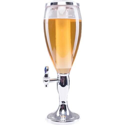 1.5 L Plastic Tabletop Wine Beer Tower Beverage Juice Dispenser with LED Colorful Shinning Lights Golden and Silver MJ