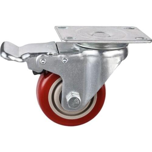 3 Inch Caster Wheel With Brake Medium-Sized Jujube Red Double Bearing Silent Roller Pvc Vientiane
