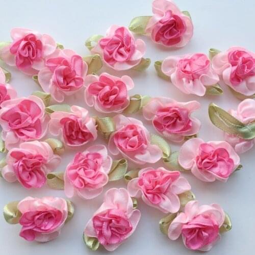 10pcs Pink Satin Ribbon Flowers Sewing Craft Appliques Wedding Decor A0008