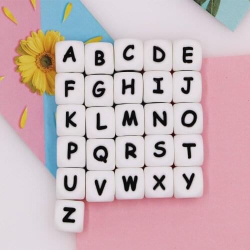 Kovict 100/200/500 Pcs 10mm English Alphabet Silicone Letters Beads Baby Teether DIY Necklace Accessories Chewable Nursing Toys