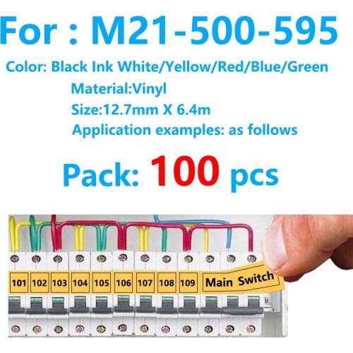 100 Pack M21-500-595 Vinyl Label Tape Black on yellow M21 500 595 Cartridge Film for BMP21-PLUS IDPAL and LABPAL Label Printer