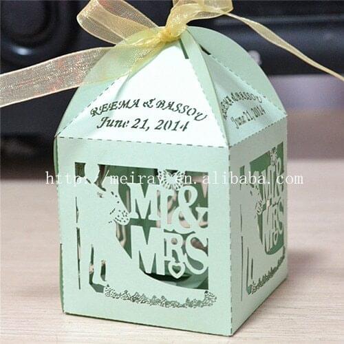 100pcs/lot "bride and groom"mint green wedding gifts boxes wedding gifts for guests souvenirs personalized wedding gifts