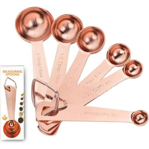 6Pcs Kitchen Gadgets Stainless Steel Measuring Spoon Rose Gold Baking Measuring Cup Measuring Cup Measuring Spoon