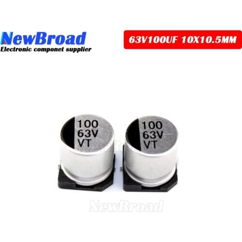 10PCS SMD Aluminum Electrolytic Capacitor 63V100UF 10*10.5MM 100UF63V 63V 100UF
