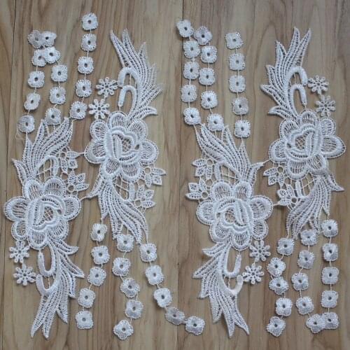 8 Pairs 26*7cm Off White Embroidery Lace Applique for Clothing Sewing Accessories Water Soluble Applique for Wedding Dress Decor