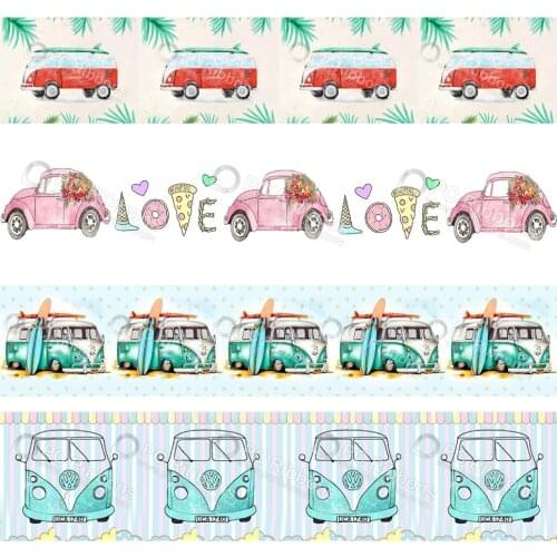 White cartoon cars transfer printed grosgrain ribbon 25yards DIY wedding party home decoration accessories ribbons