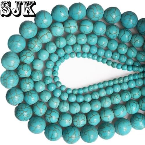 Artificial Turquoises Stone Beads Round Loose Synthetic Turquoises Big Beads 4 6 8 10 12 14 16MM For Jewelry Bracelet Making