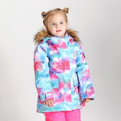 Childrens Insulated Blue Ski Jackets With Powder Skirt Girls Waterproof Snowboard Snow Parka Kids Skiwear Anorak Climbing Coat