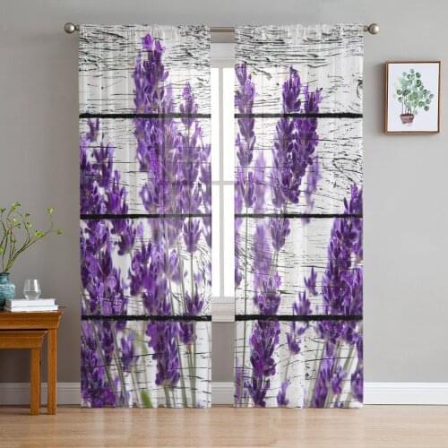 Purple Lavender Wood Board Vintage Style Sheer Curtains for Living Room Tulle for Windows Voile Yarn Short Bedroom Curtains