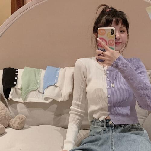 Woman Sweaters Cardigan Womens Clothing Contrast Color Knitted Cardigan High Waist Crop Top Womens Winter Inner Wear